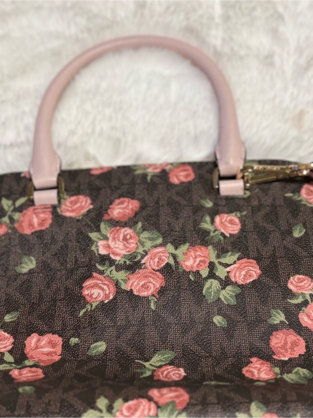 Michael Kors Brown Floral Shoulder Bag with Pink Trim - Picture 11 of 11